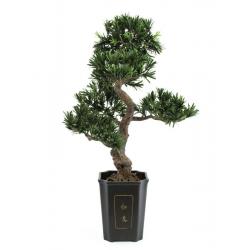 Umělá bonsai v okrasném květináči - strom Podocarpus, vysoký 80 cm