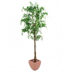 Umělá dekorativní rostlina Vistárie- strom s bílými květy, vysoká 180 cm